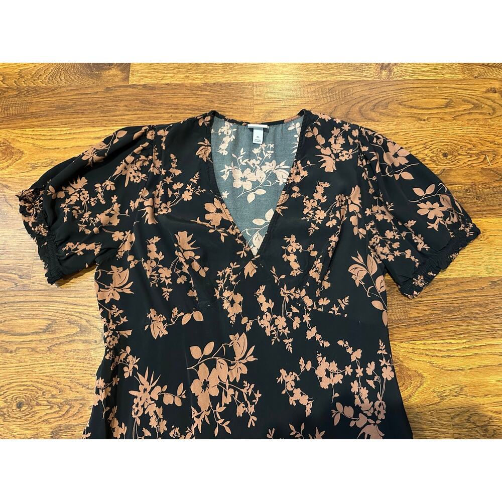 A New Day Floral A-Line Midi Dress Black Pink XL Crepe Flowing Feminine Dress - Picture 3 of 10